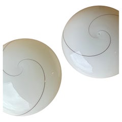 Unused Vintage Murano 1970s Flush Mount Wall Ceiling Lamp in creme Swirl Glass