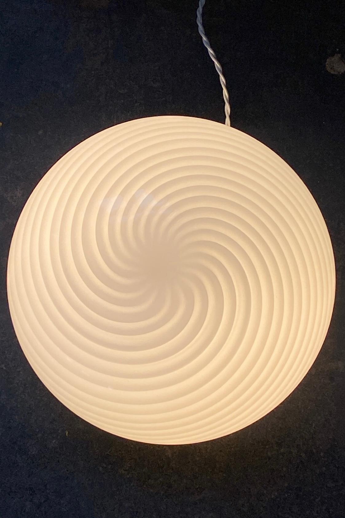 Mid-Century Modern Unused vintage Murano 1970s Flush Mount Wall Ceiling Lamp in White Swirl Glass For Sale