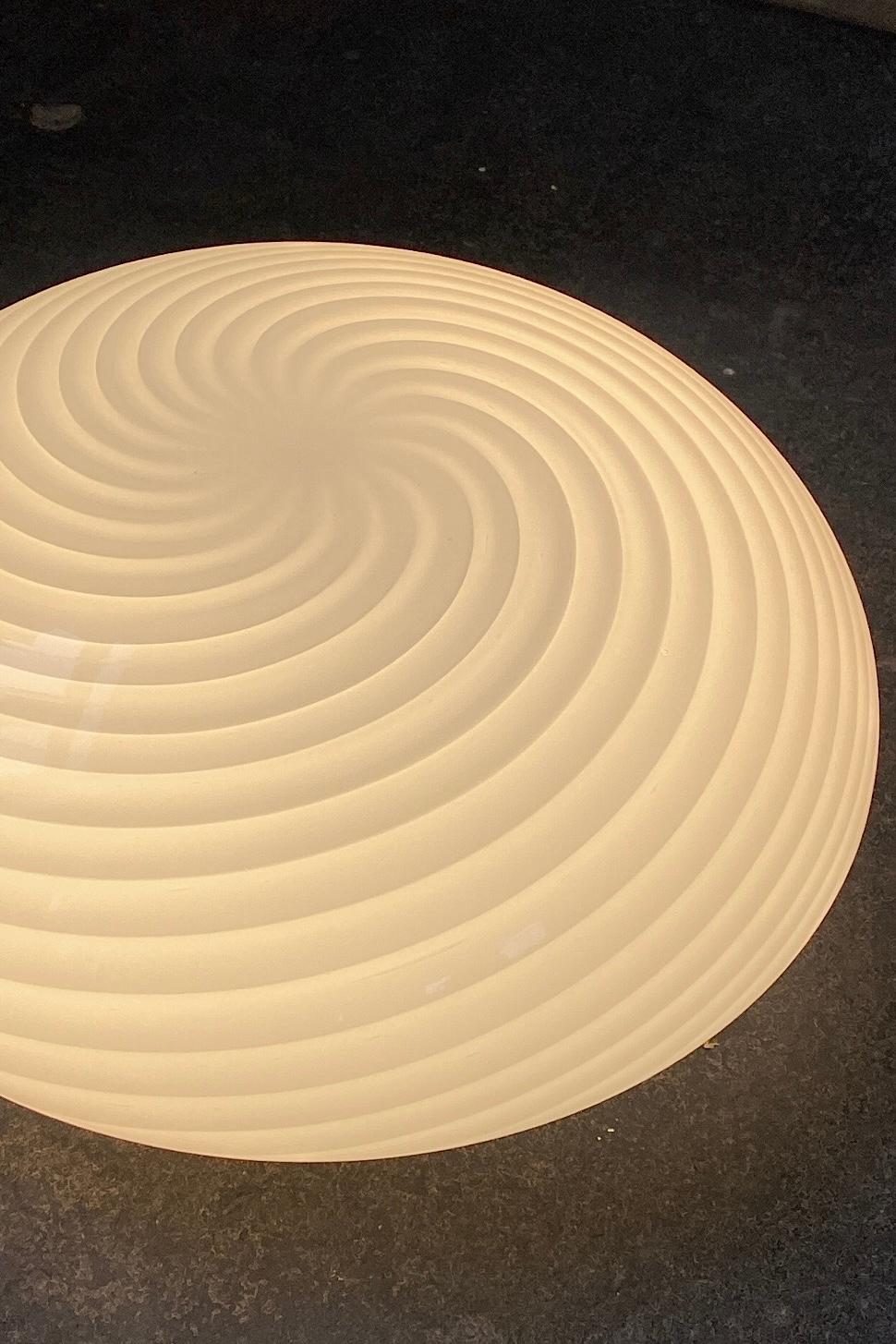 Late 20th Century Unused vintage Murano 1970s Flush Mount Wall Ceiling Lamp in White Swirl Glass For Sale