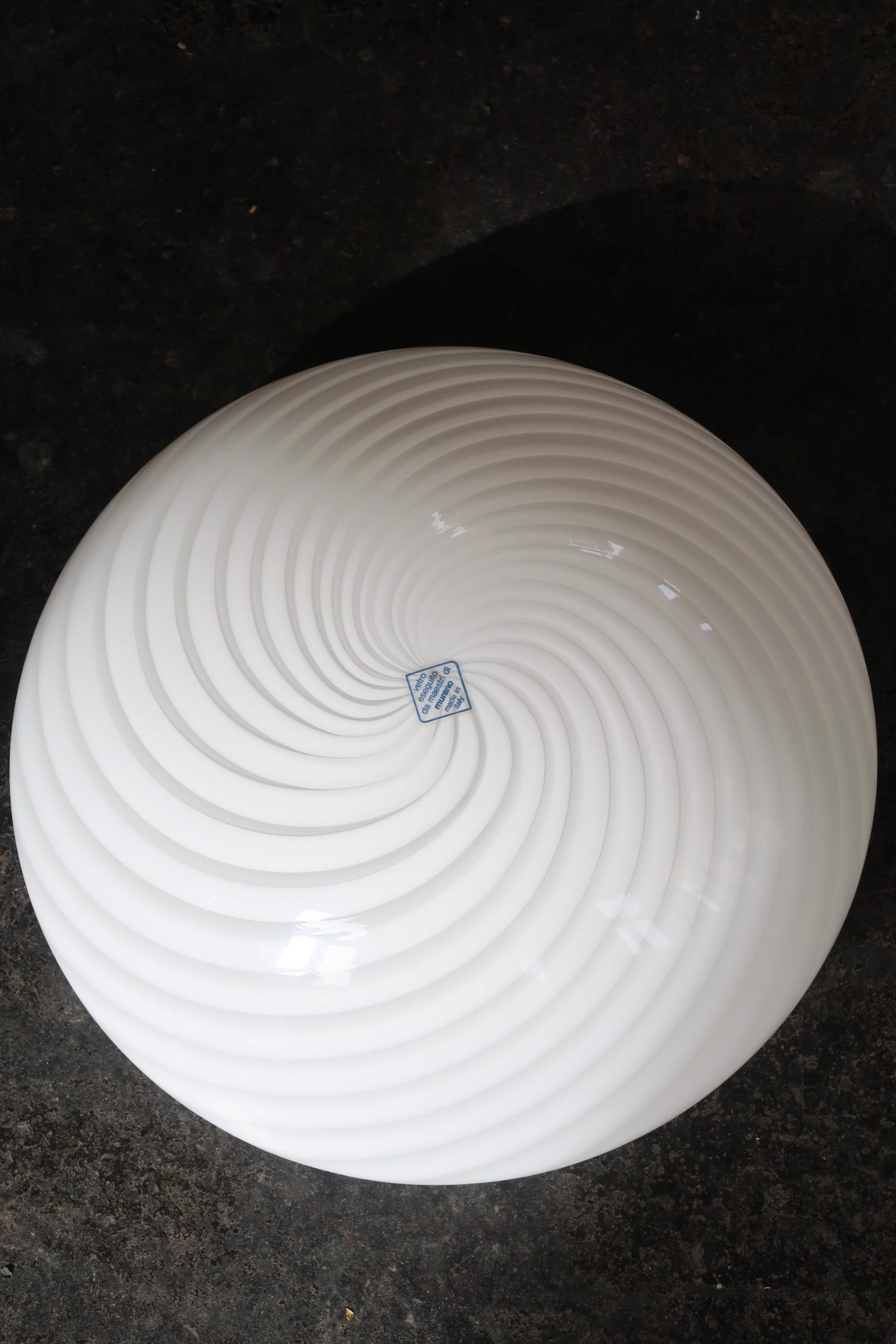 Unused vintage Murano 1970s Flush Mount Wall Ceiling Lamp in White Swirl Glass For Sale 2