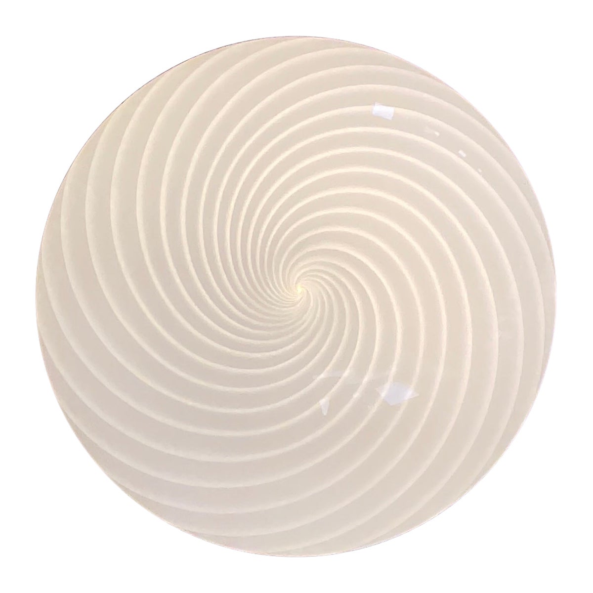 Lampada da soffitto a parete con montaggio ad incasso di Murano degli anni '70, inutilizzata, in vetro bianco a spirale