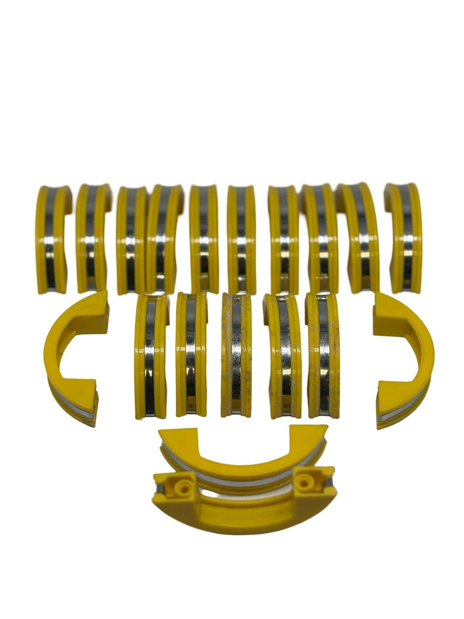 Unused yellow Art Deco bakelite door/drawer Pulls with center chrome strip, Set of 19. If you are redoing your kitchen in a 30s or 40s motif or simply looking for a vintage handle/pull for your woodworking project, these pieces are an excellent
