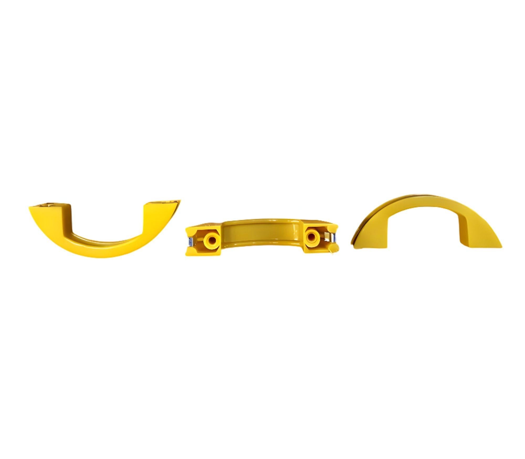 American Unused Yellow Art Deco Bakelite Door/Drawer Pulls w/ Chrome Strip, Set of 19 For Sale