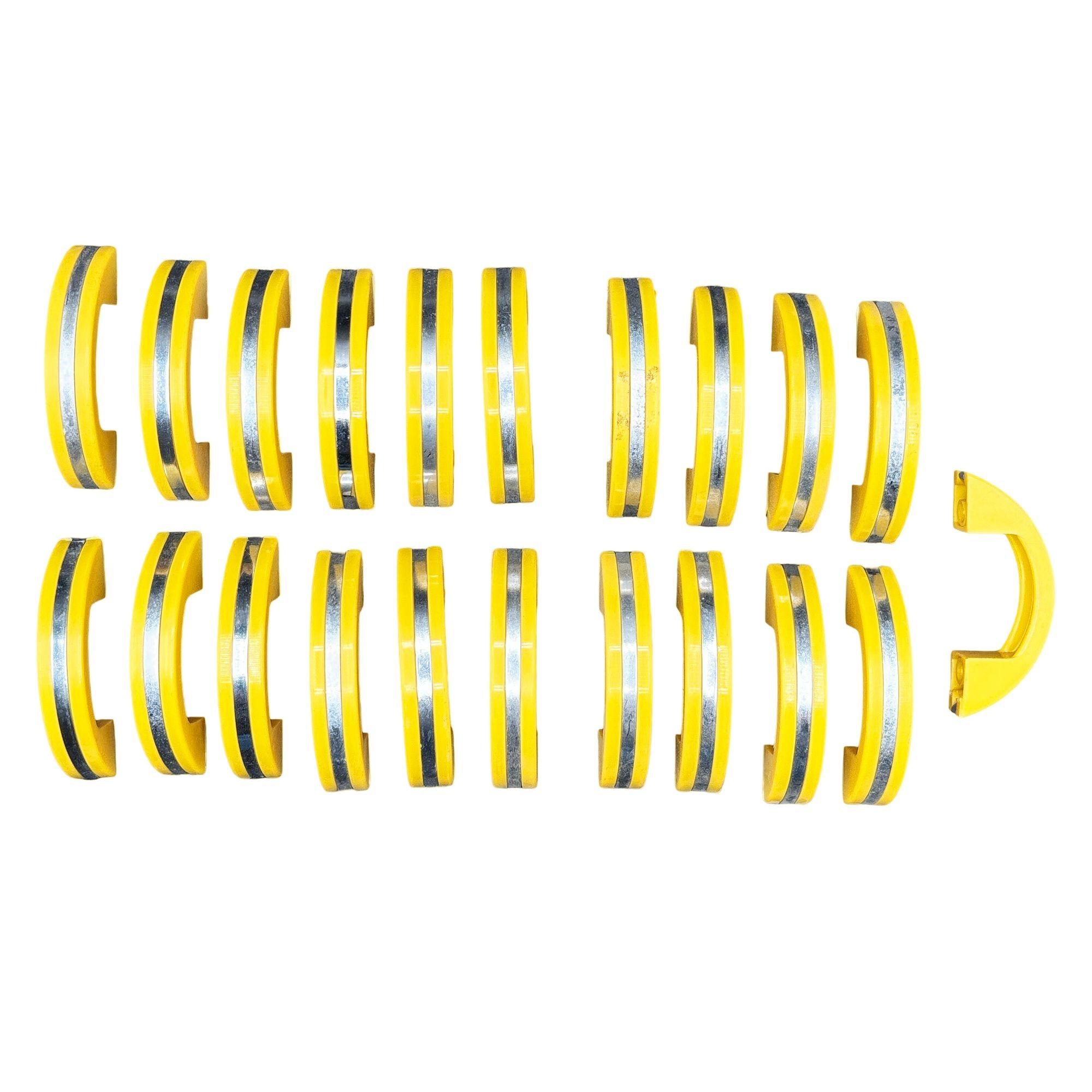 Unused Yellow Art Deco Bakelite Door/Drawer Pulls w/ Chrome Strip, Set of 21 In Excellent Condition For Sale In Van Nuys, CA