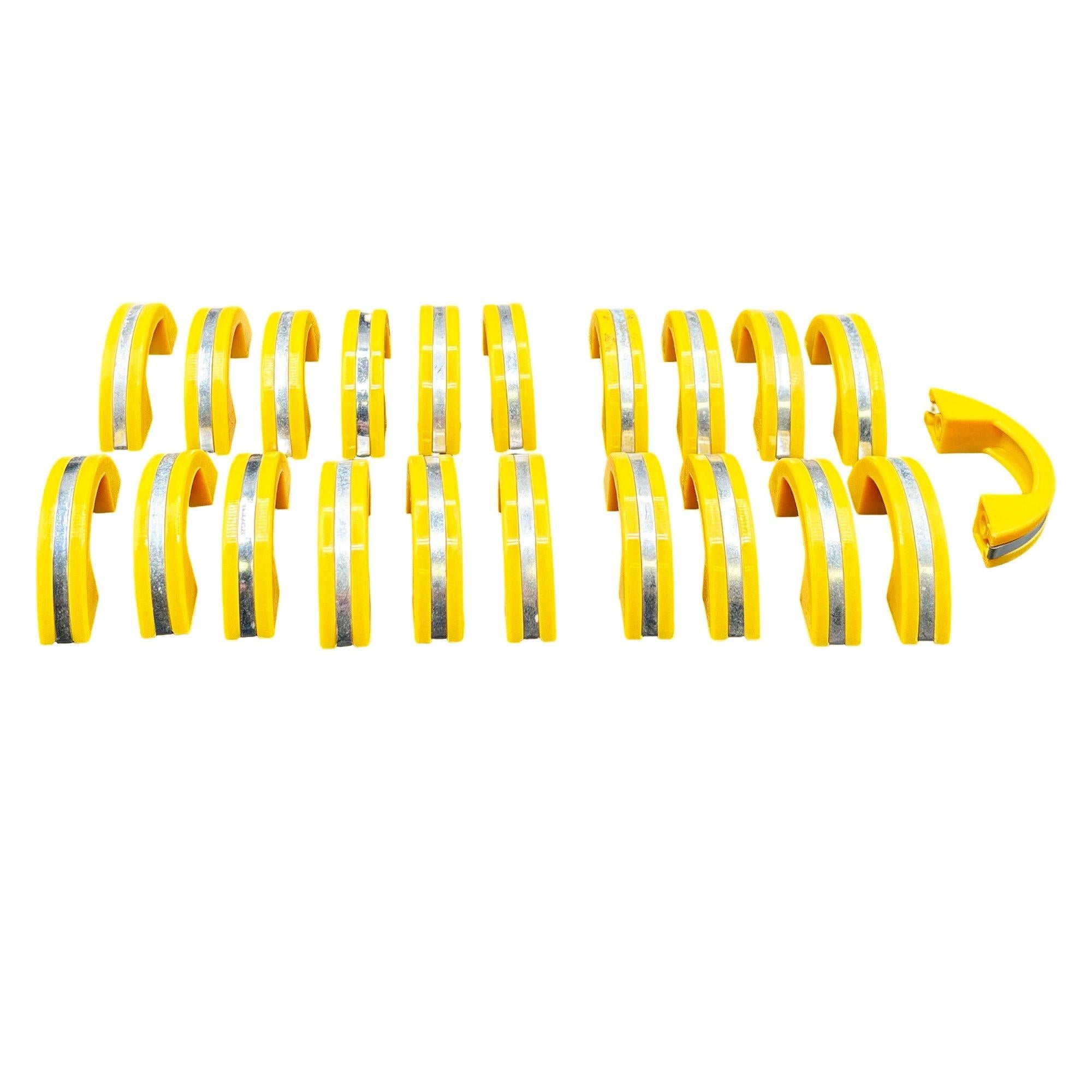 Unused Yellow Art Deco Bakelite Door/Drawer Pulls w/ Chrome Strip, Set of 21 For Sale 1