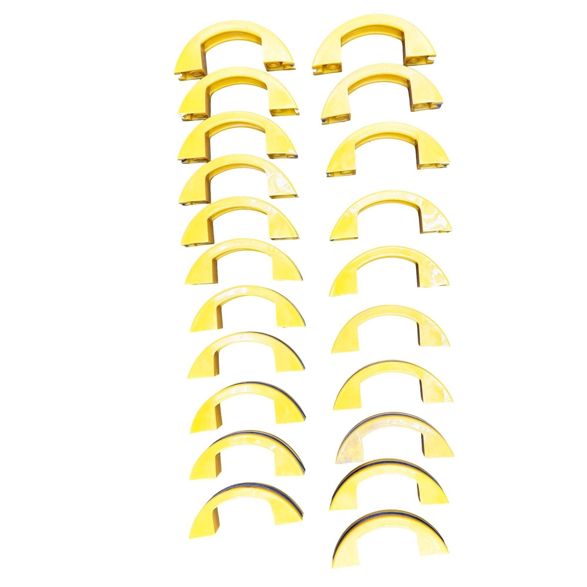 Unused Yellow Art Deco Bakelite Door/Drawer Pulls w/ Chrome Strip, Set of 21 For Sale 2