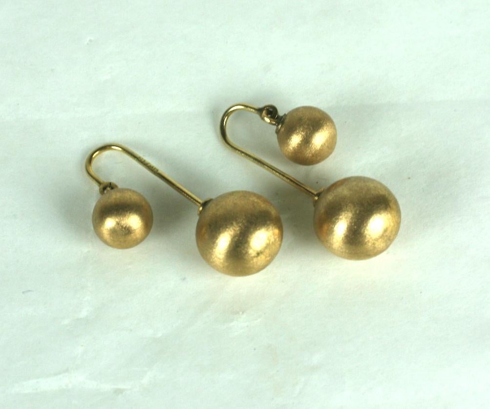 Unusual 14k Gold Back to Front Ball Drop Earrings In Excellent Condition For Sale In New York, NY
