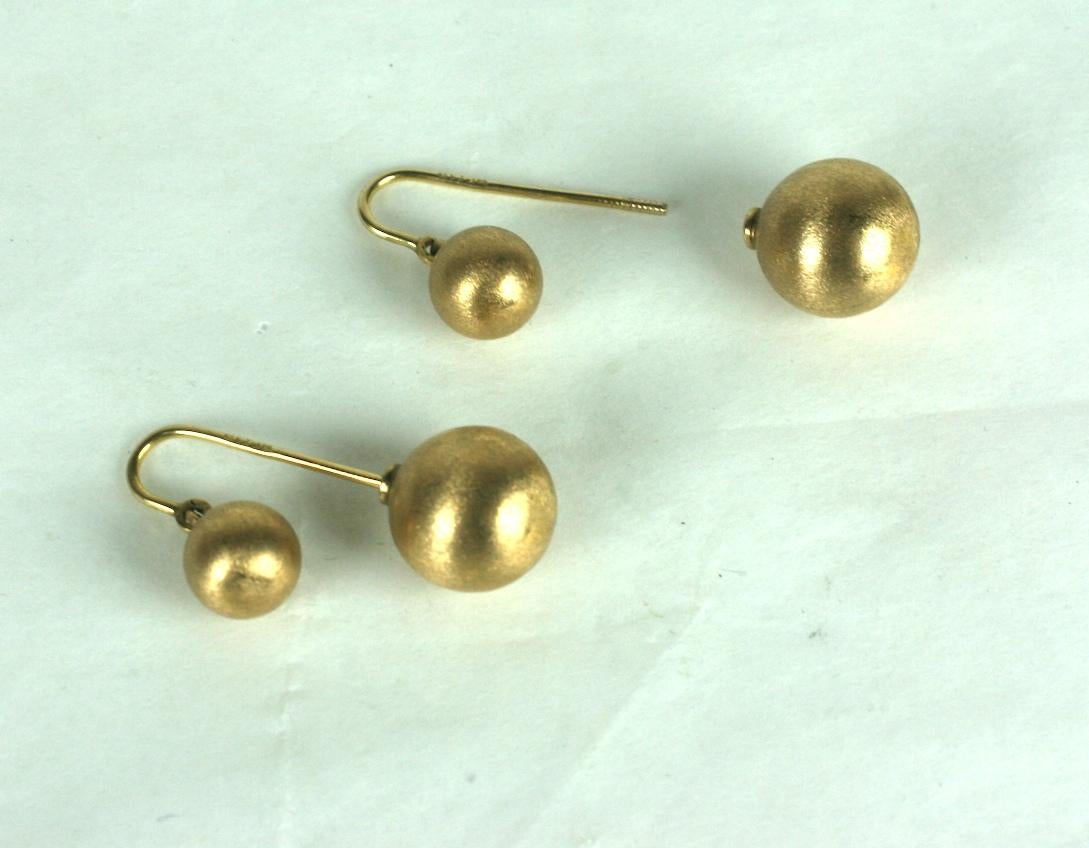 Women's or Men's Unusual 14k Gold Back to Front Ball Drop Earrings For Sale