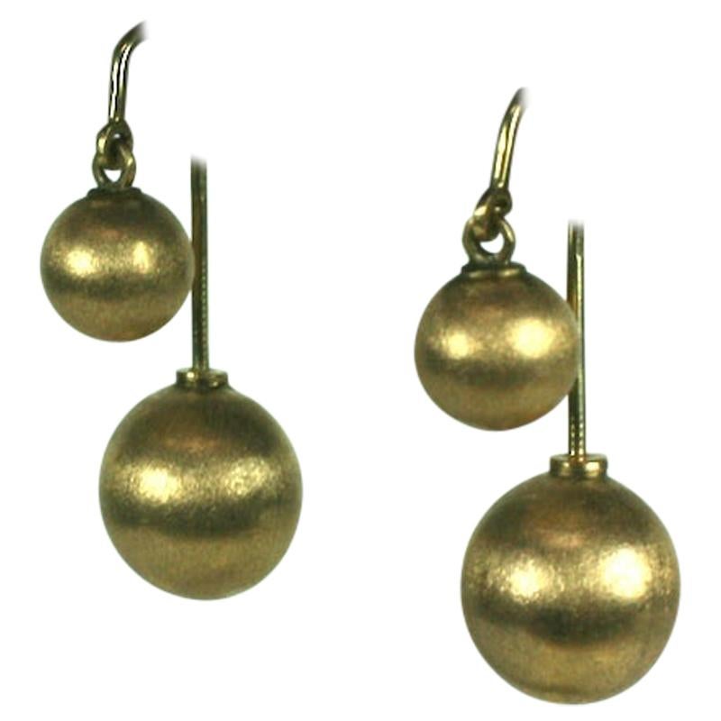 Unusual 14k Gold Back to Front Ball Drop Earrings For Sale