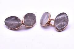 Unusual 15 Karat Plaited Hair Double Sided Cufflinks, circa 1860