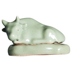 Ungewöhnliche 17/18 Jahrhundert Japanisch / Chinesisch Porzellan Weihrauch Container Ox Celadon