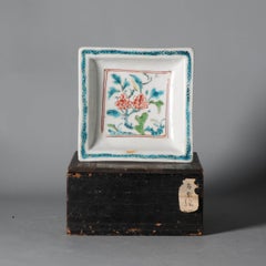 Unusual 17th C. Chinese Porcelain Ming Period Square Dish Turquoise Bird Flowers