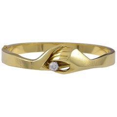 Unusual 18 Karat Gold and Diamond Bangle by Puig Doria of Barcelona