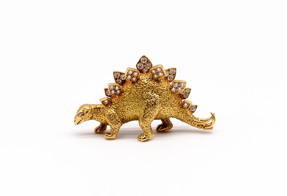 Unusual 18 Karat Gold Diamond Stegosaurus Dinosaur Pin For Sale 3