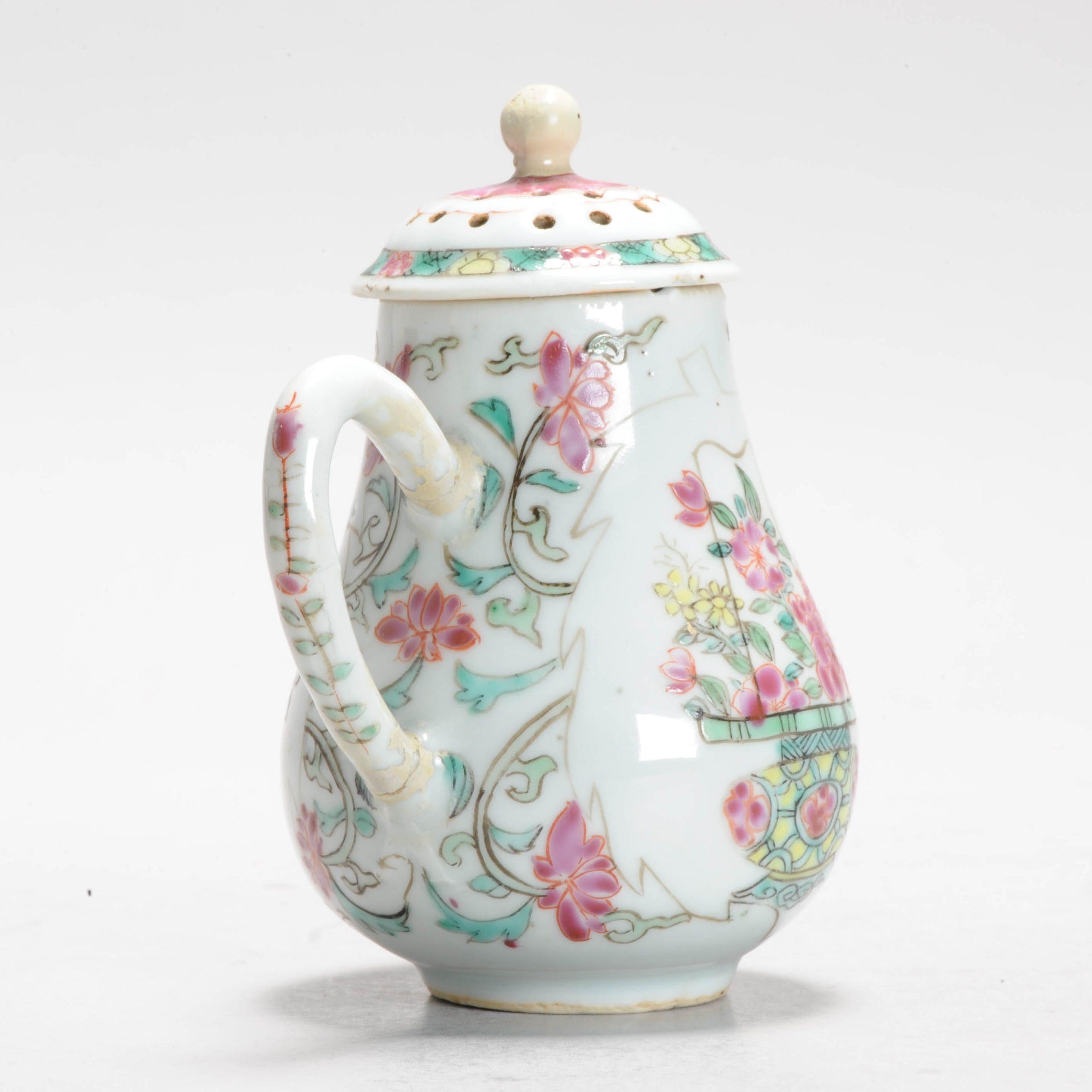 Inusual cesta de flores de porcelana china Famille Rose Qianlong de 18C CAJA DE AZÚCAR en venta 6