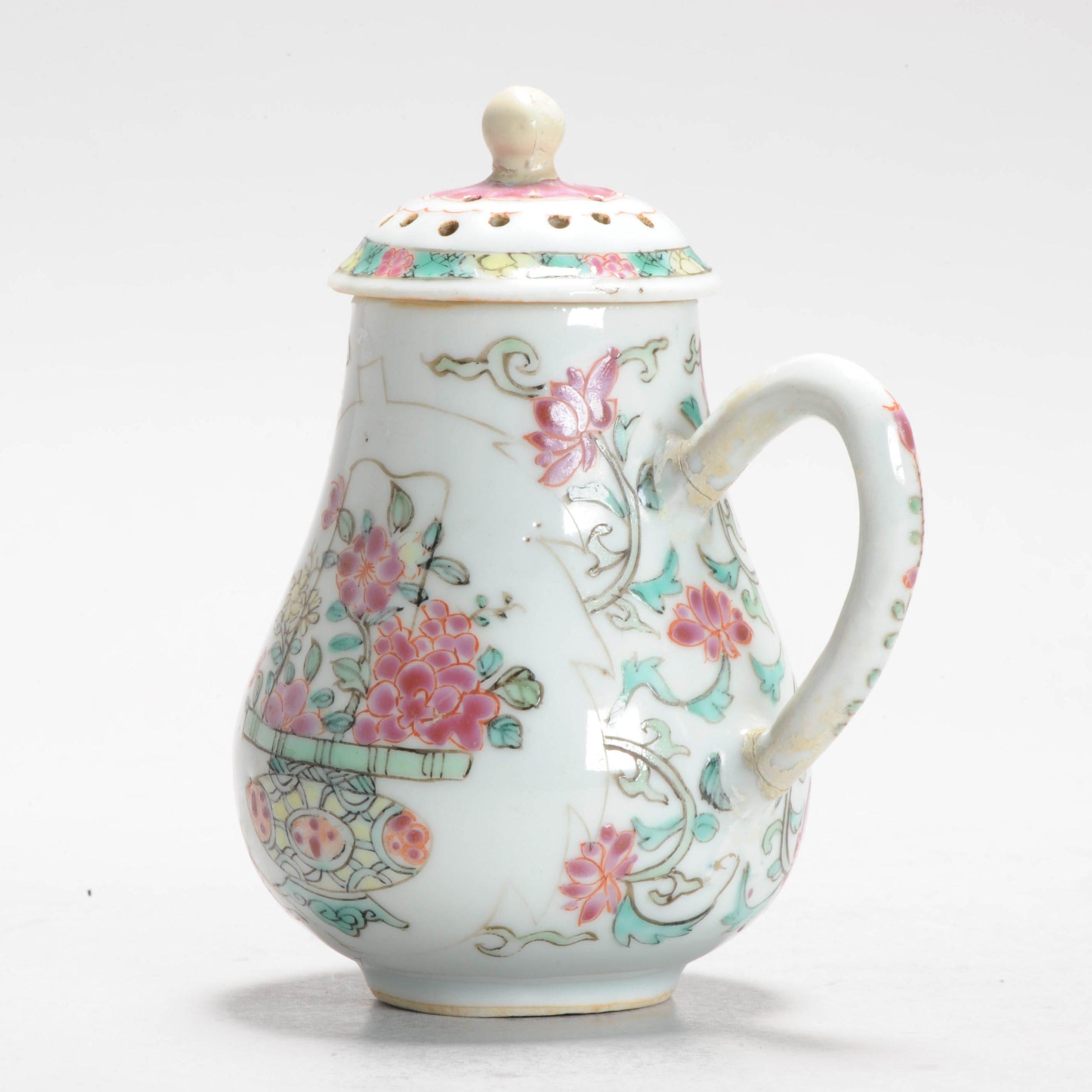 Inusual cesta de flores de porcelana china Famille Rose Qianlong de 18C CAJA DE AZÚCAR Porcelana en venta