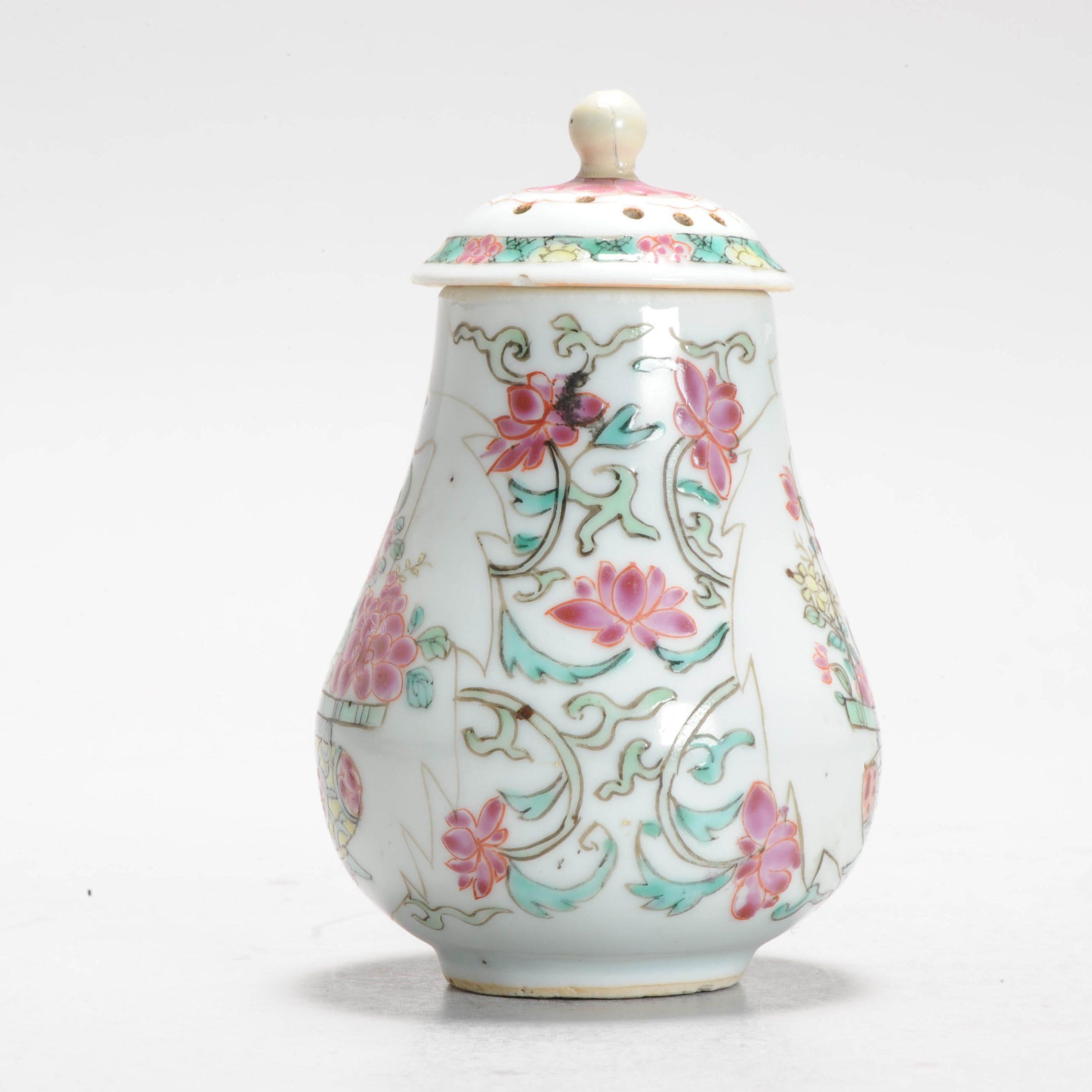 Inusual cesta de flores de porcelana china Famille Rose Qianlong de 18C CAJA DE AZÚCAR en venta 2