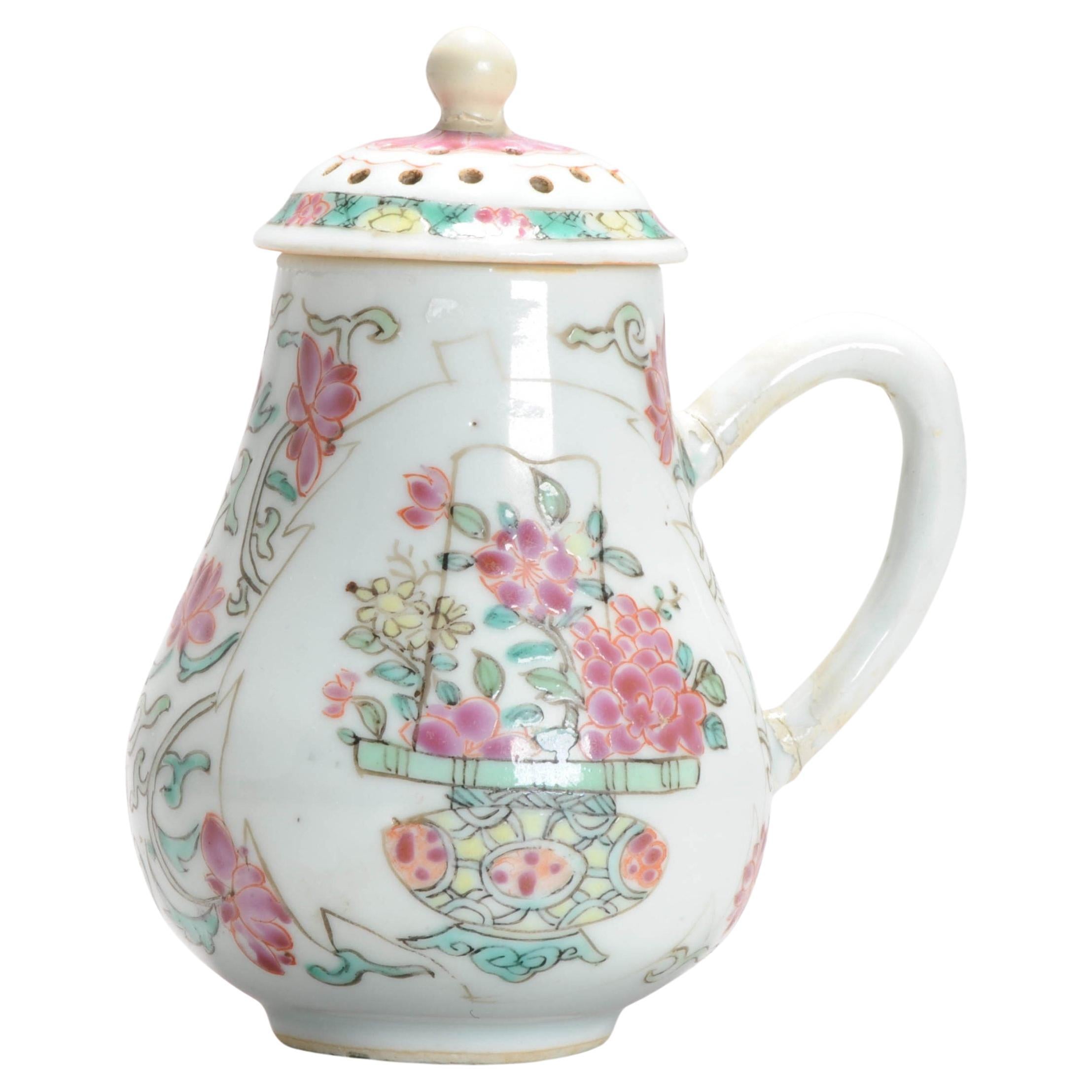 Insolito cestino da fiori in porcellana cinese Famille Rose Qianlong del XVIII secolo