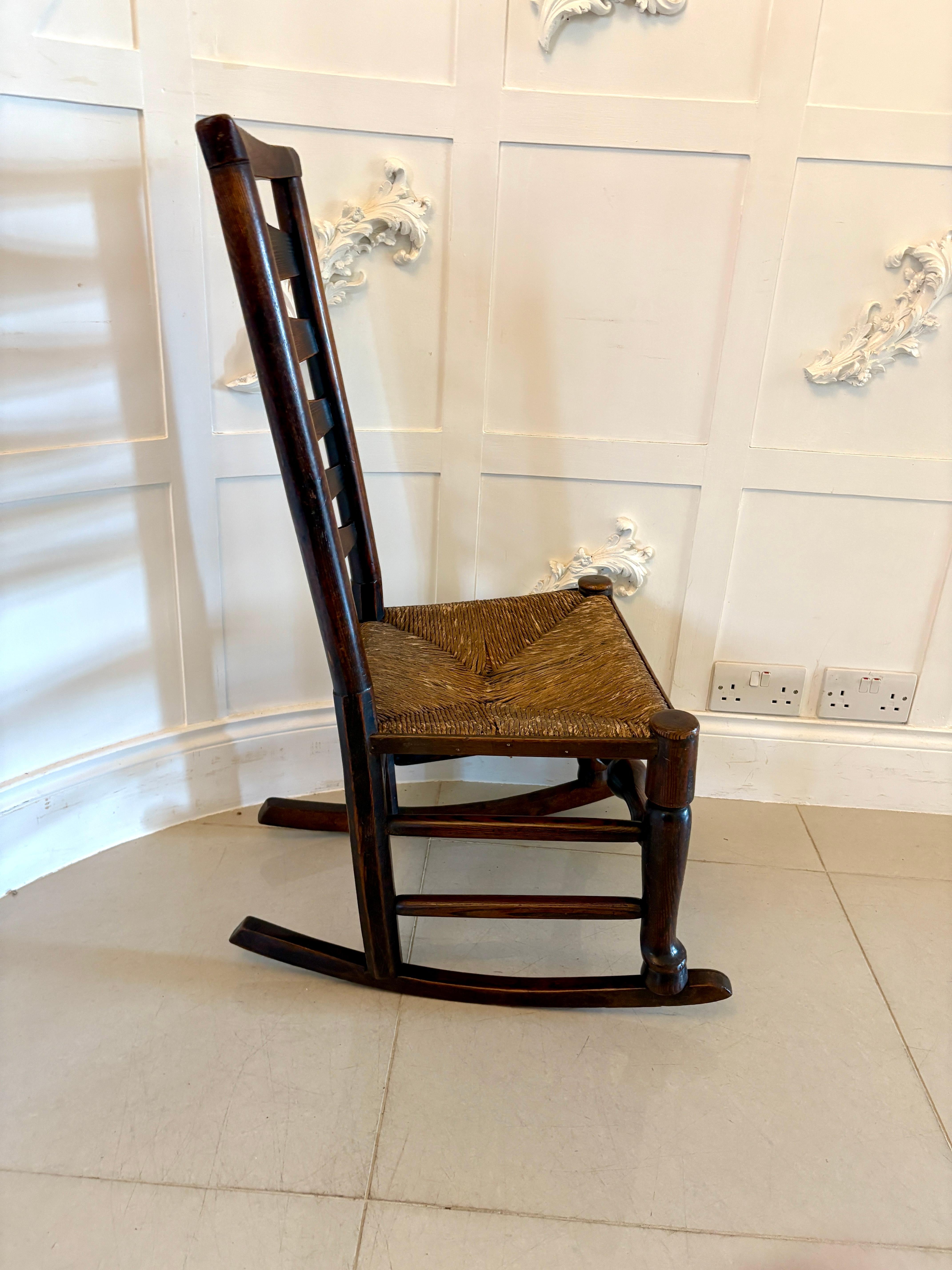 Unusual 18th Century Antique Oak Ladder Back Rocking Chair In Good Condition For Sale In Suffolk, GB