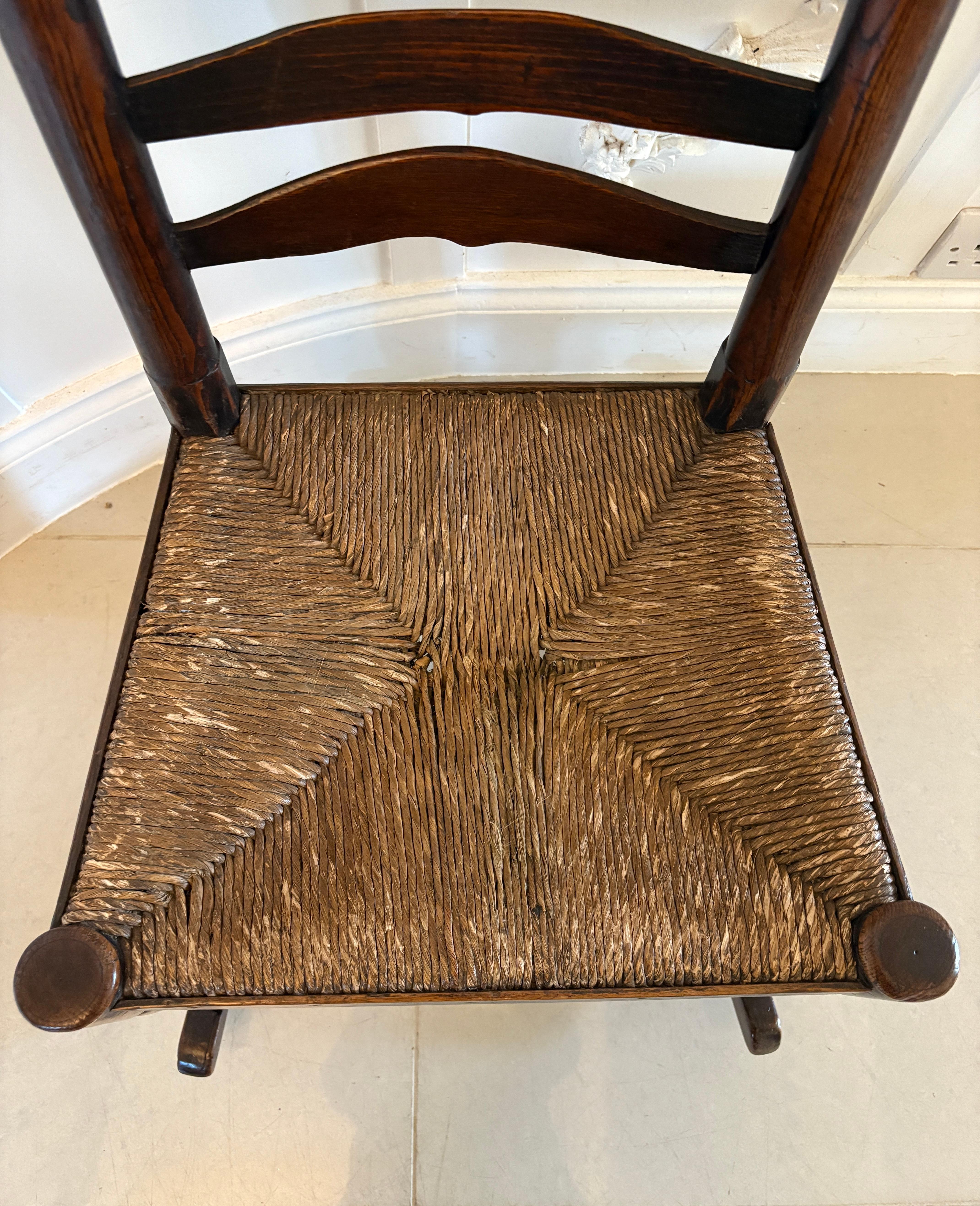 Unusual 18th Century Antique Oak Ladder Back Rocking Chair For Sale 2