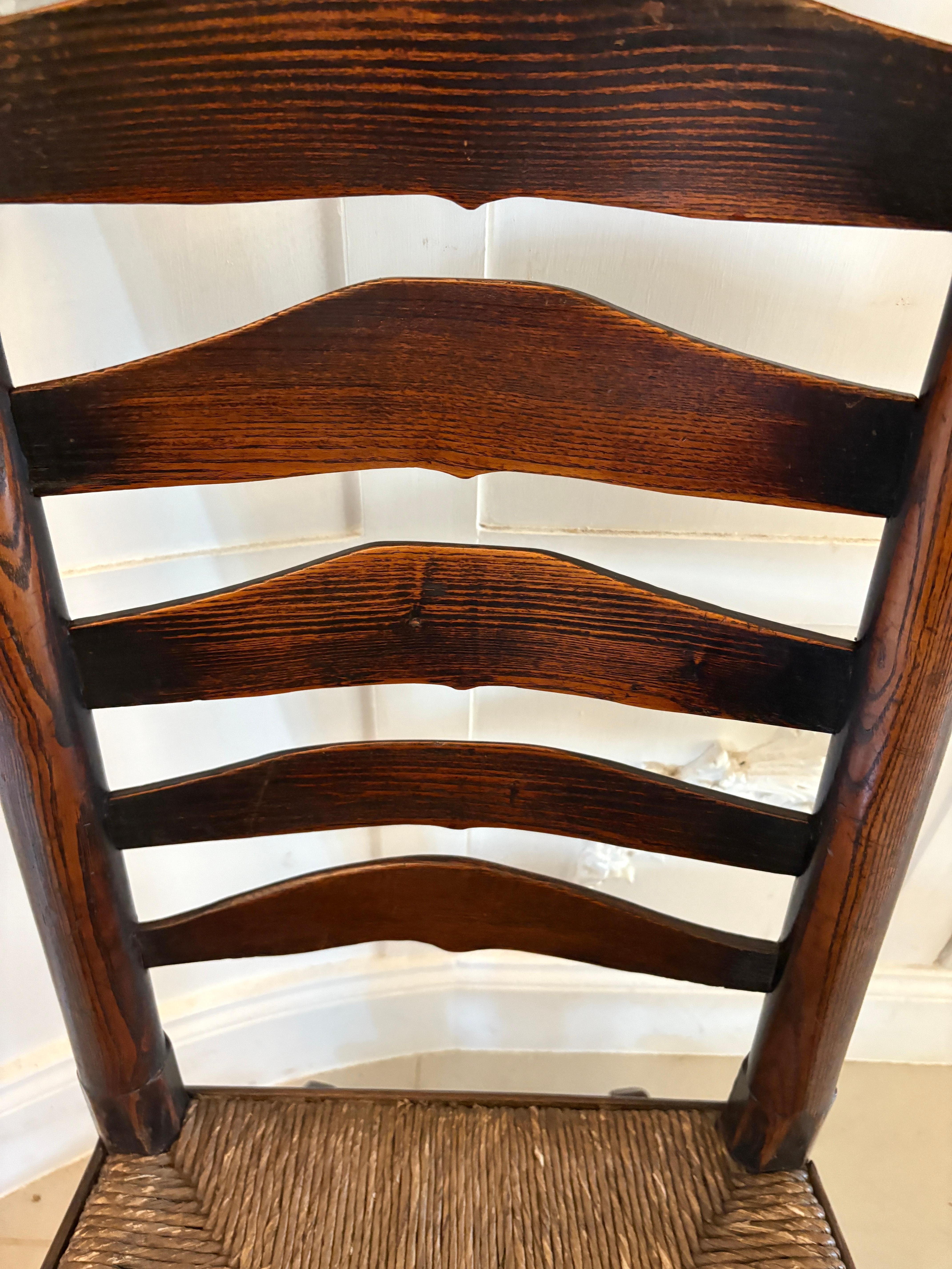 Unusual 18th Century Antique Oak Ladder Back Rocking Chair For Sale 3