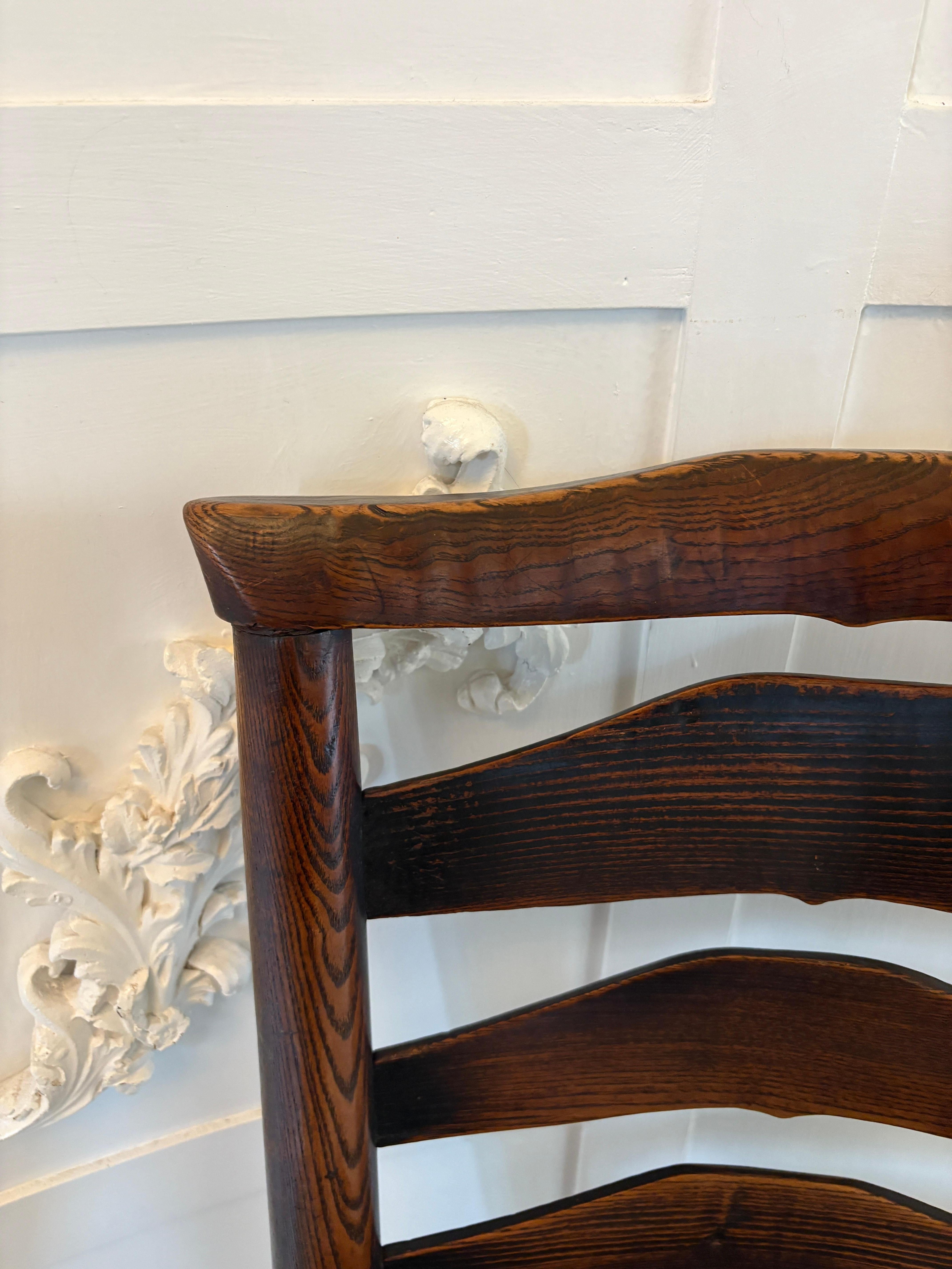 Unusual 18th Century Antique Oak Ladder Back Rocking Chair For Sale 4