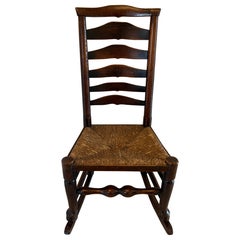 Unusual 18th Century Antique Oak Ladder Back Rocking Chair