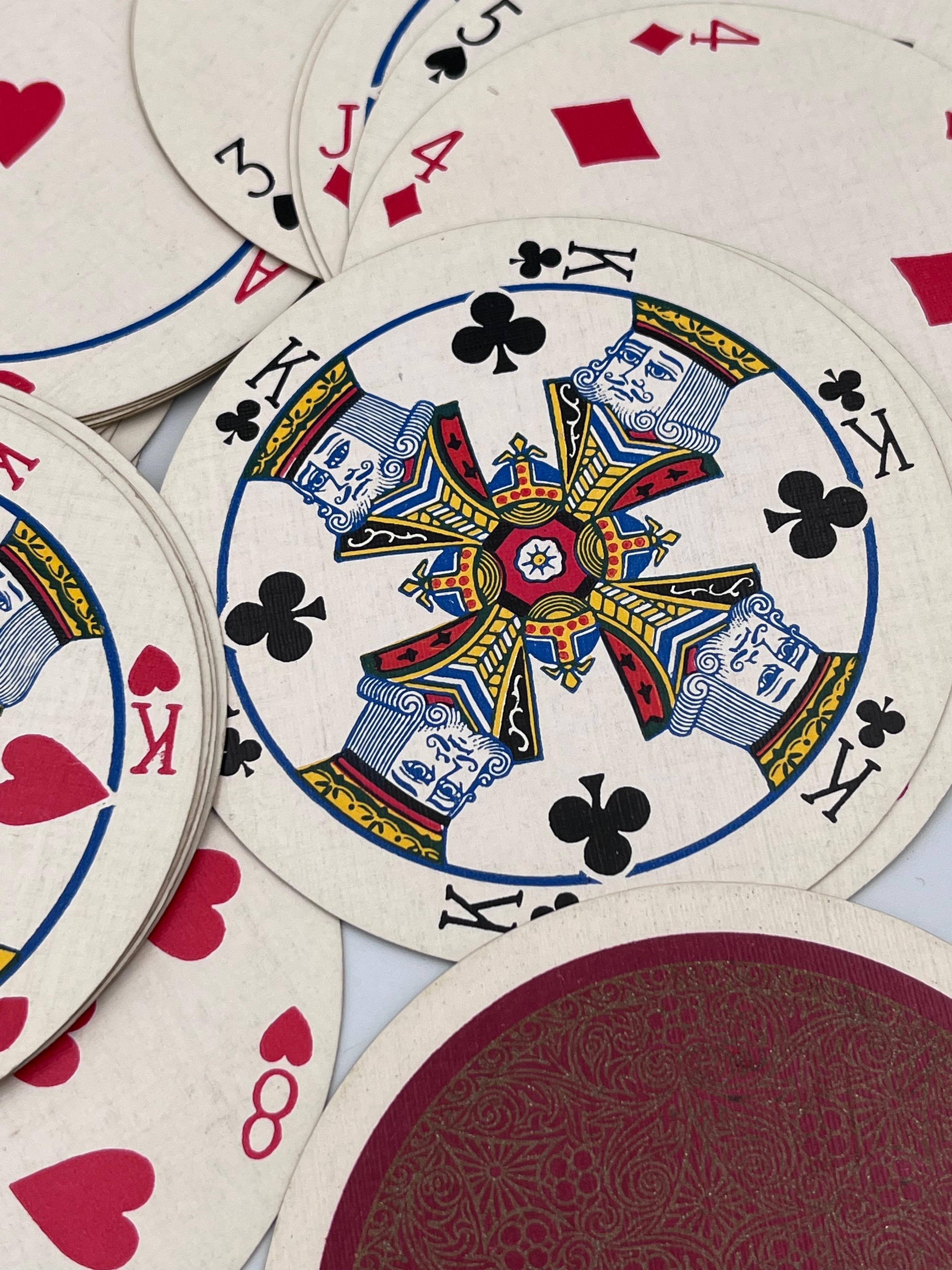Unusual 1920's Art Deco Waddington's Cir Q Lar Round Playing Card Deck 2