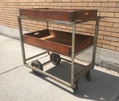 Unusual 1920s Industrial Cast Iron and Wood Bar Cart/ Trolly, Nutting Truck Co.
