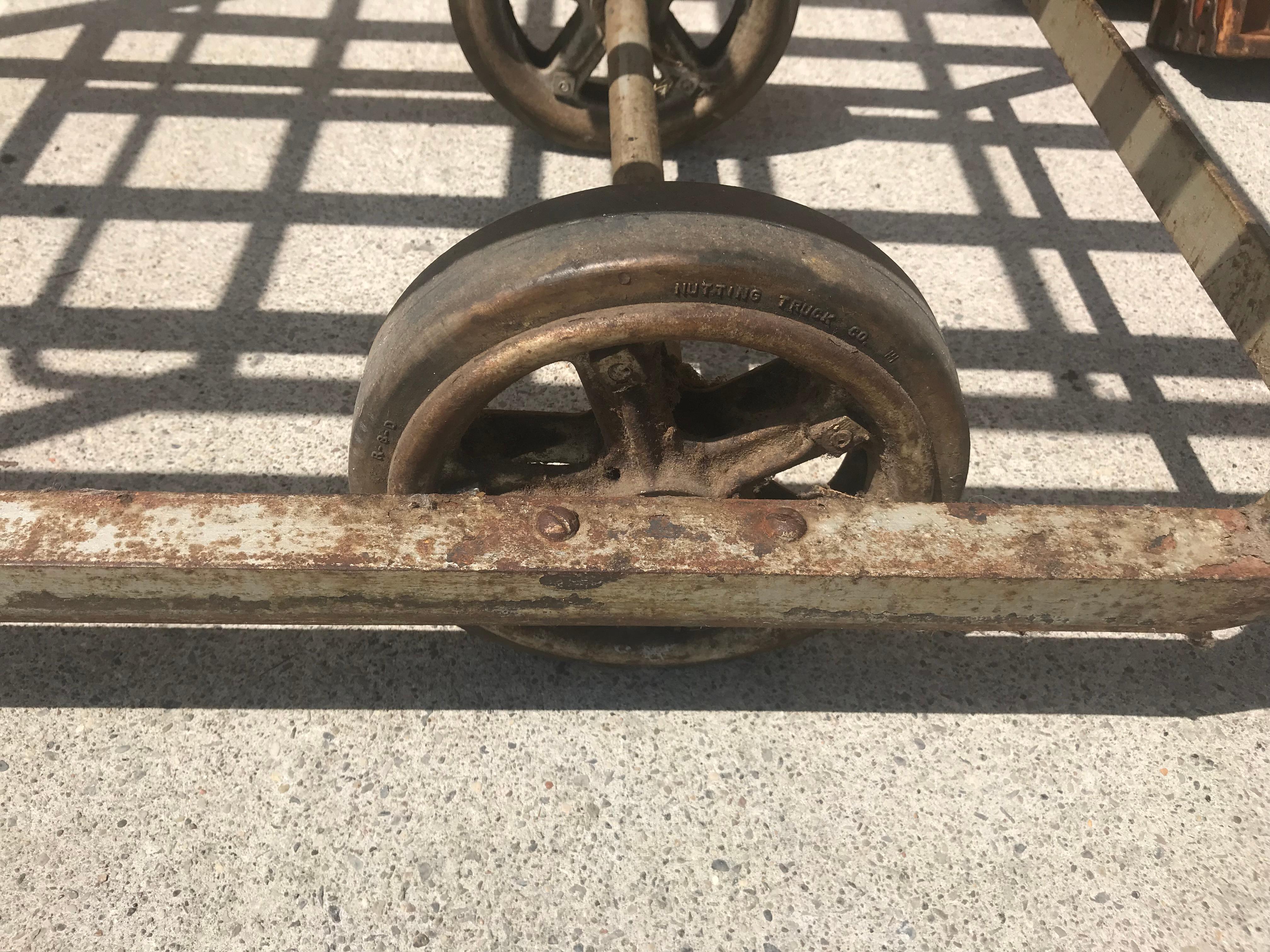 Early 20th Century Unusual 1920s Industrial Cast Iron and Wood Bar Cart/ Trolly, Nutting Truck Co.