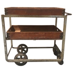 Antique Unusual 1920s Industrial Cast Iron and Wood Bar Cart/ Trolly, Nutting Truck Co.