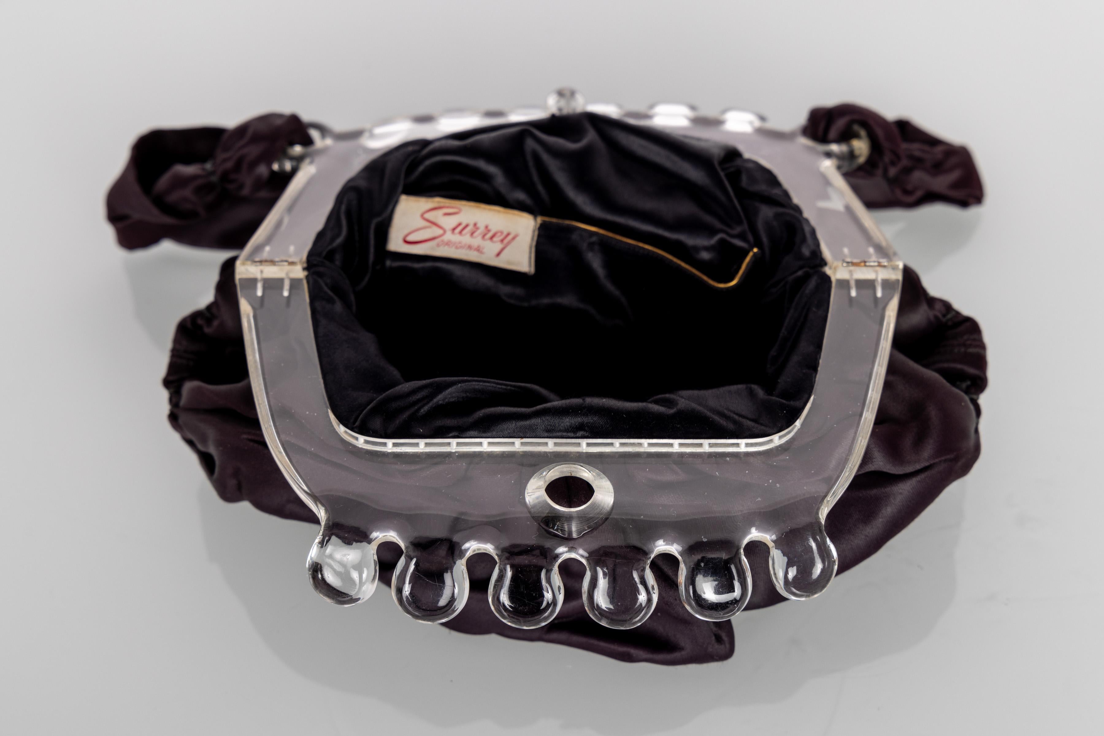 Black Unusual 1920s Lucite Frame Satin Bag For Sale