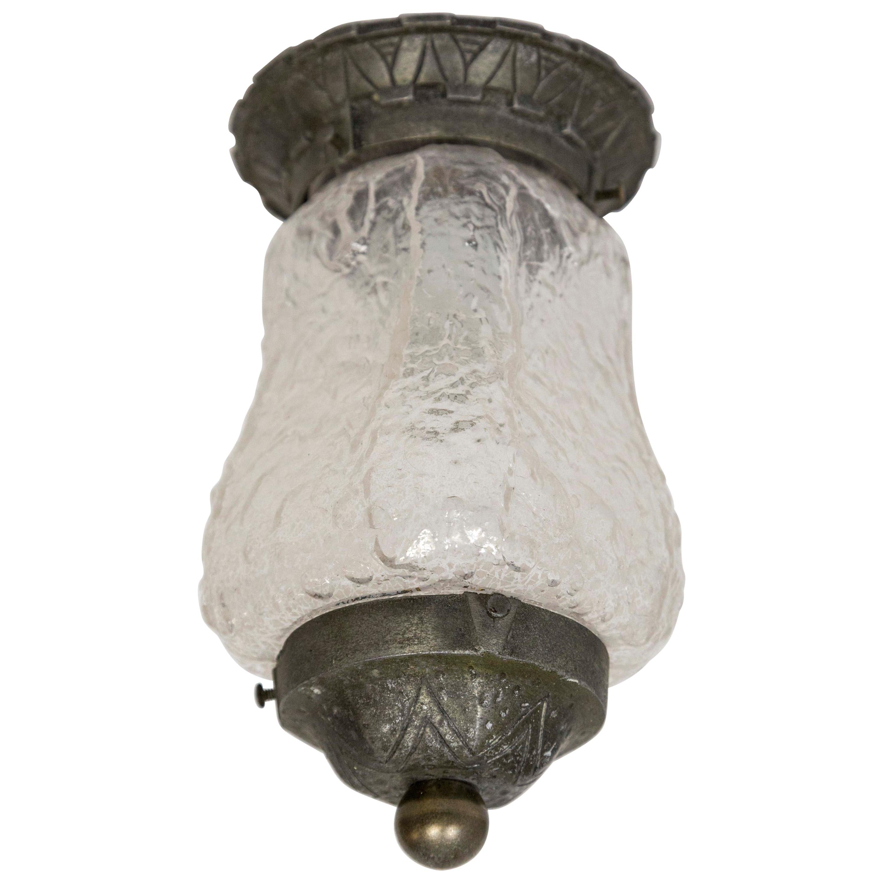 Unusual 1920s Molded Ice Glass Flush Mount