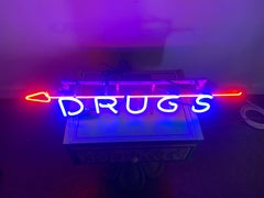 Unusual 1930s / 40's "Drugs" with arrow NEON sign..