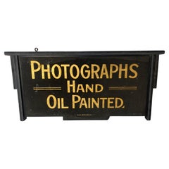 Unusual 1930s Double Sided Trade Show Sign, "Photographs" Early Smalts / Gold