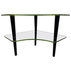 Unusual 1930s "wave glass" Two-Tier Table by Gilbert Rhode for Herman Miller