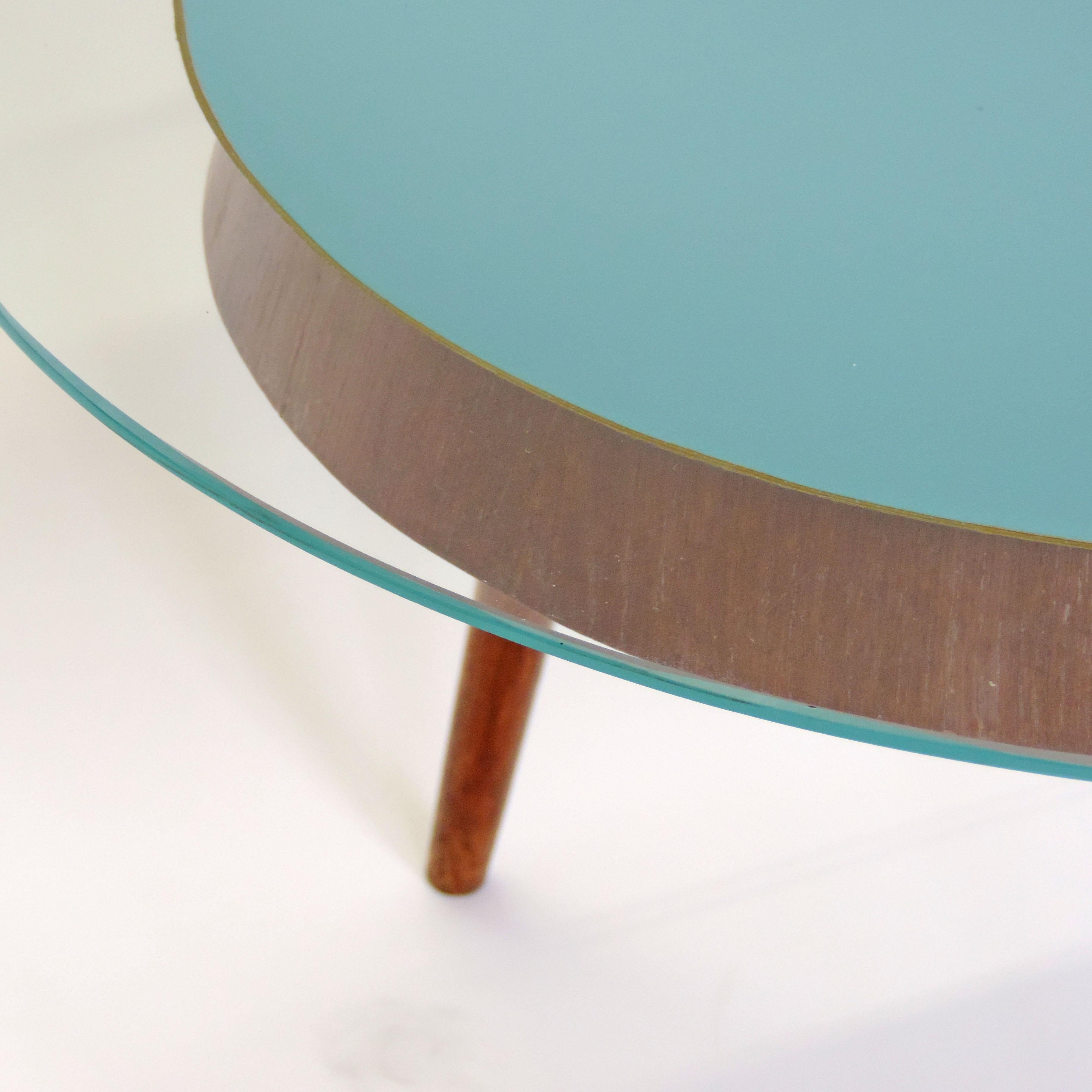Mid-Century Modern Unusual 1950s Italian Coffee Table in Wood and Reverse Painted Glass For Sale