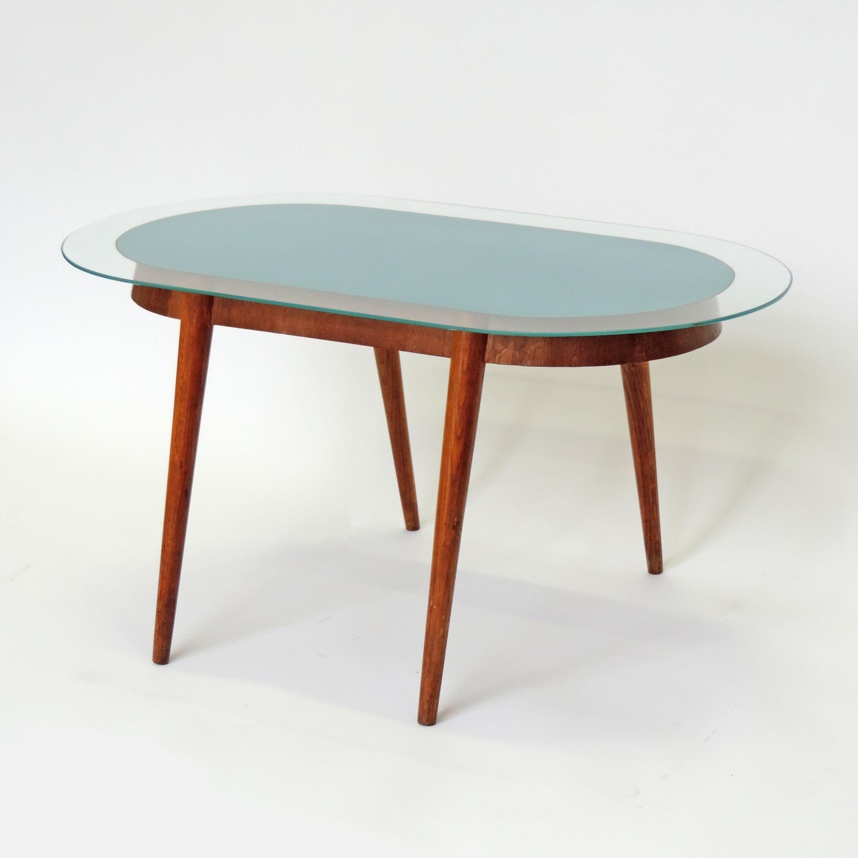 Mid-20th Century Unusual 1950s Italian Coffee Table in Wood and Reverse Painted Glass For Sale