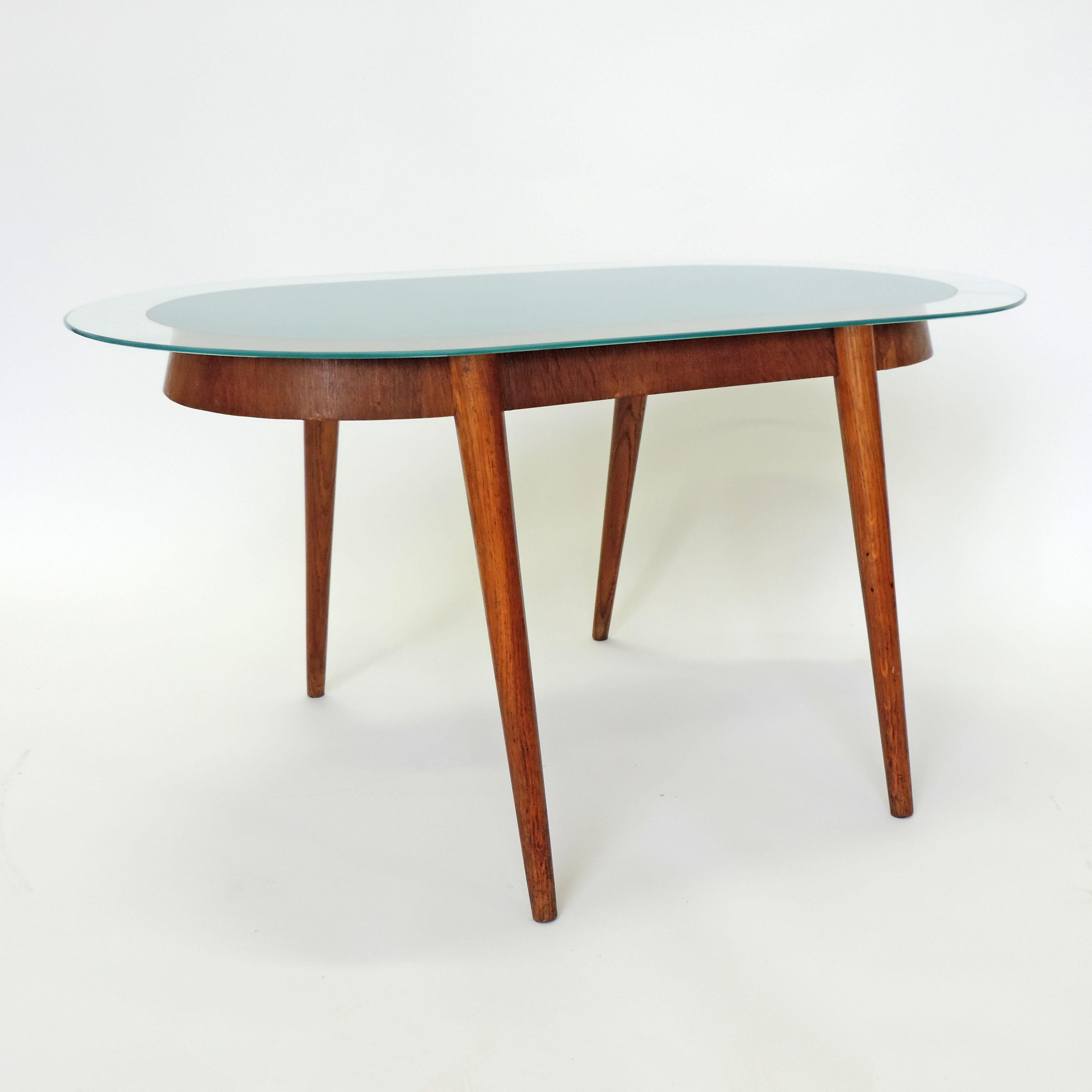 Unusual 1950s Italian Coffee Table in Wood and Reverse Painted Glass For Sale 3