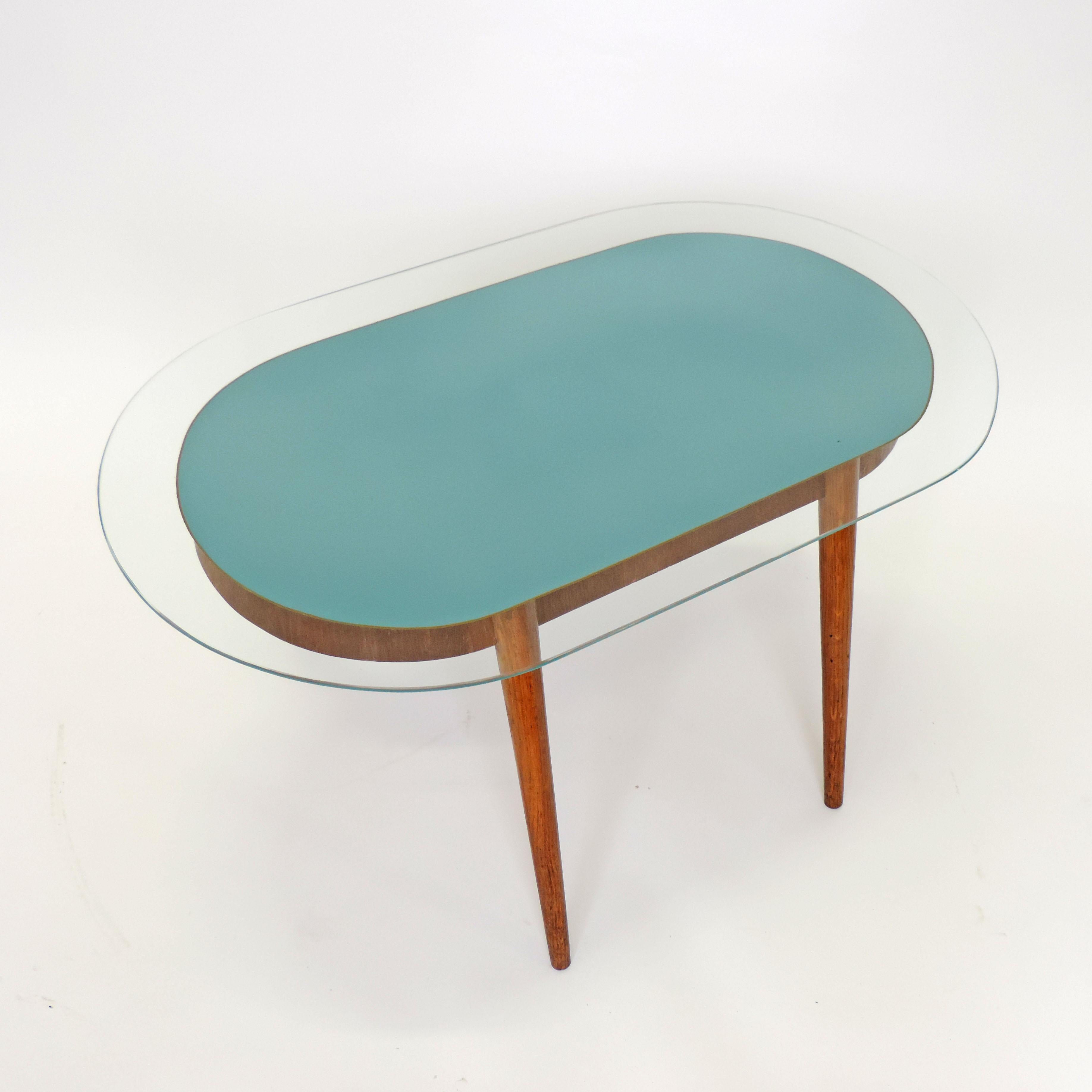 Unusual 1950s Italian Coffee Table in Wood and Reverse Painted Glass For Sale 4