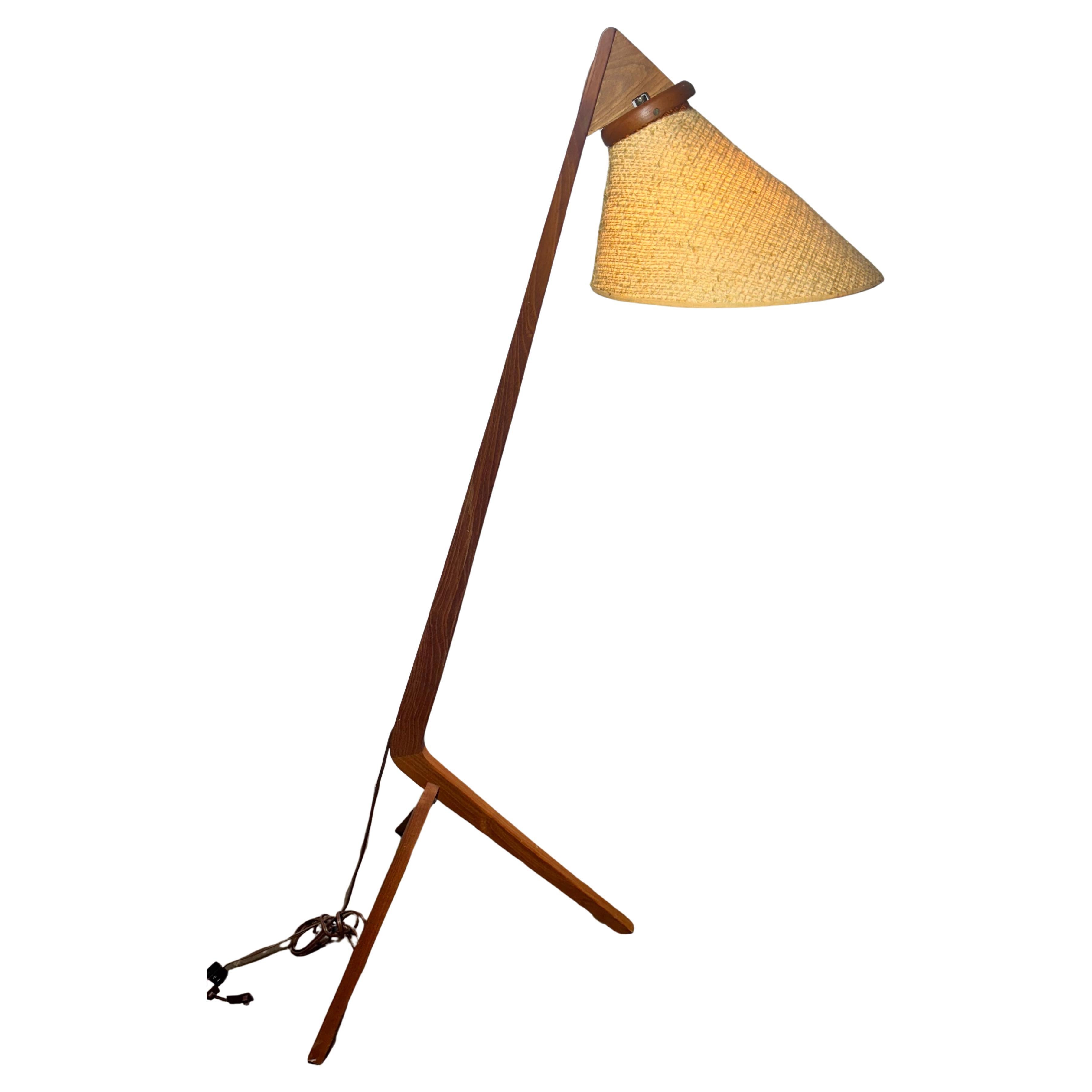 Unusual 1960's Danish Sculptural Teak Tripod Floor Lamp