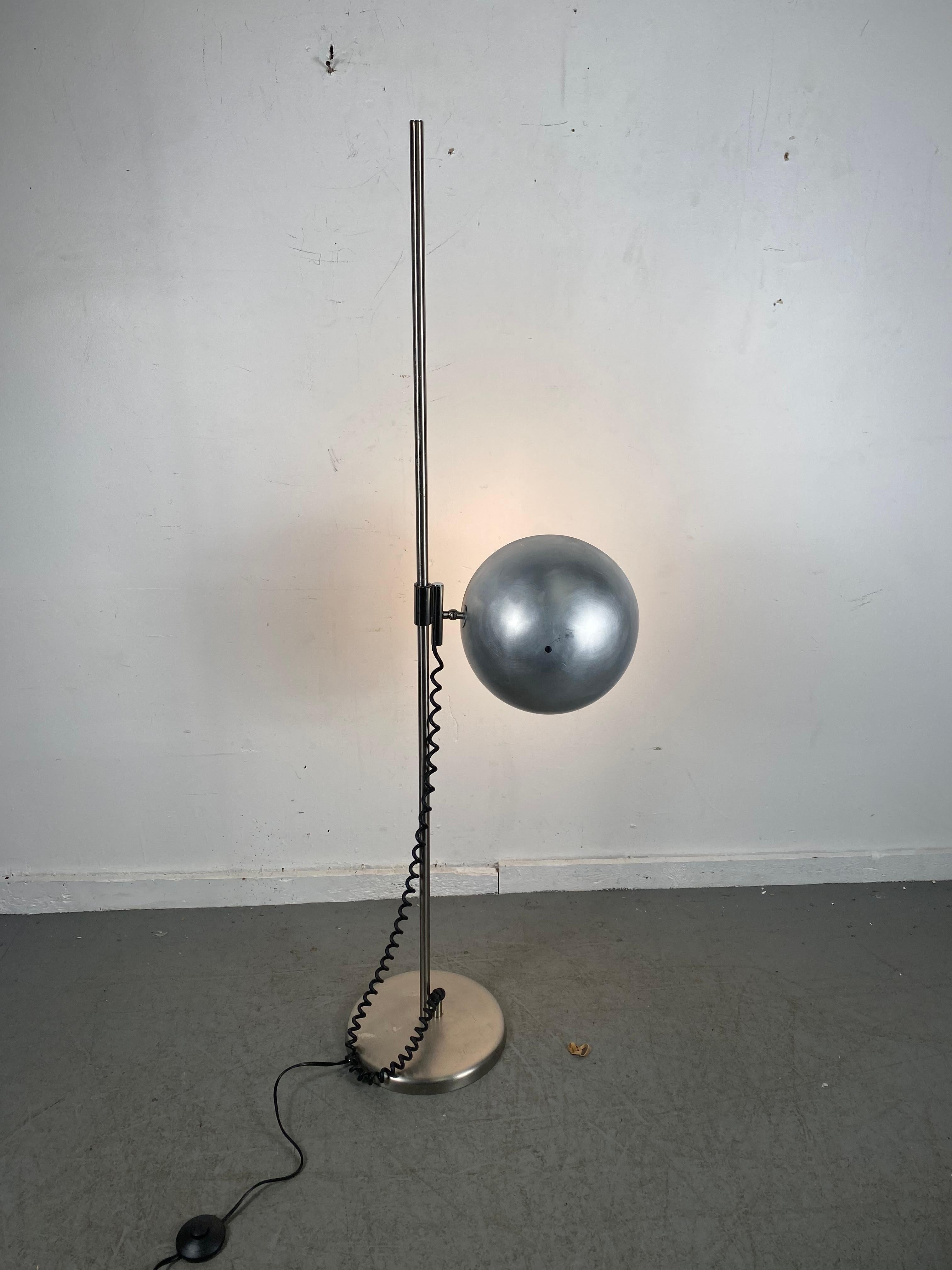 Unusual 1970s Bauhaus Inspired Adjustable Floor Lamp, Spun Aluminum Shade For Sale 2