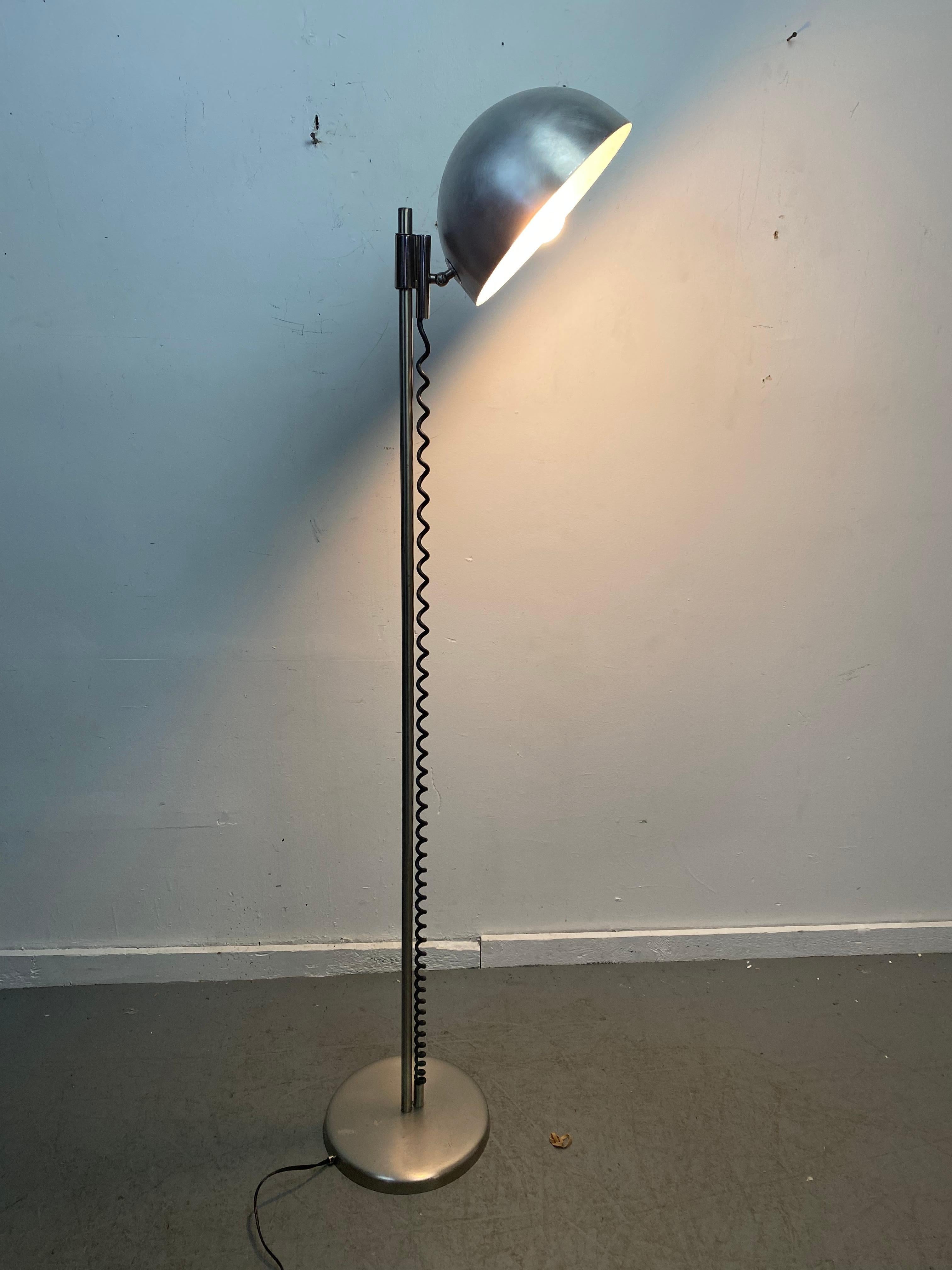 Unusual 1970s Bauhaus Inspired Adjustable Floor Lamp, Spun Aluminum Shade For Sale 4