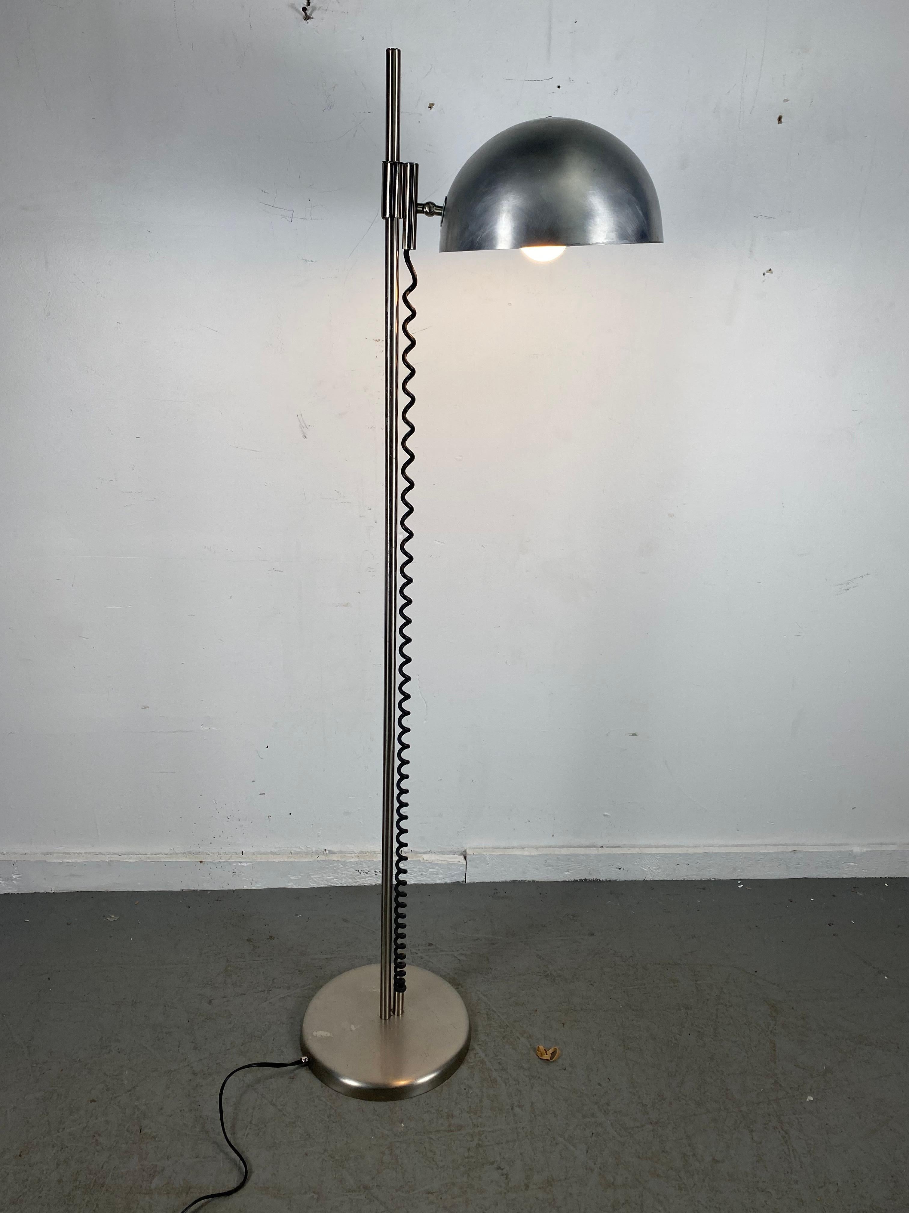 Unusual 1970s Bauhaus Inspired Adjustable Floor Lamp, Spun Aluminum Shade For Sale 5