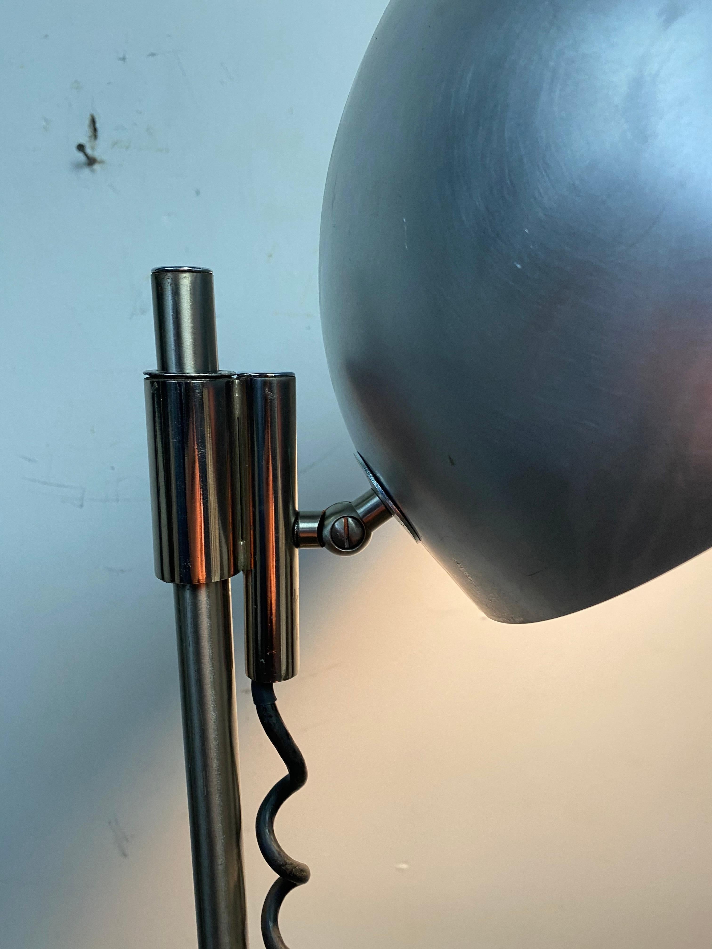 Unusual industrial Bauhaus inspired adjustable floor lamp.. German or Italian ? c.197o's..Beautiful spun aluminum dome shade, height adjustable,,Classic 1970s ..space age styling,,Fit seamlessly into any modernist, contemporary ,,eclectic