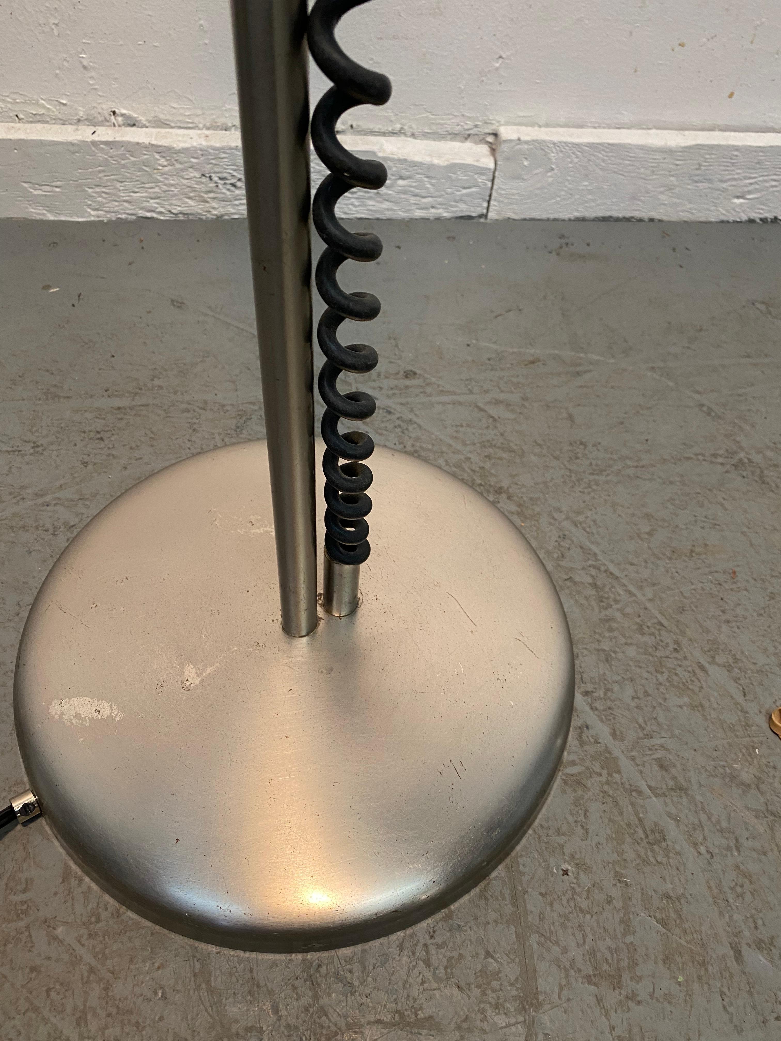 Industrial Unusual 1970s Bauhaus Inspired Adjustable Floor Lamp, Spun Aluminum Shade For Sale