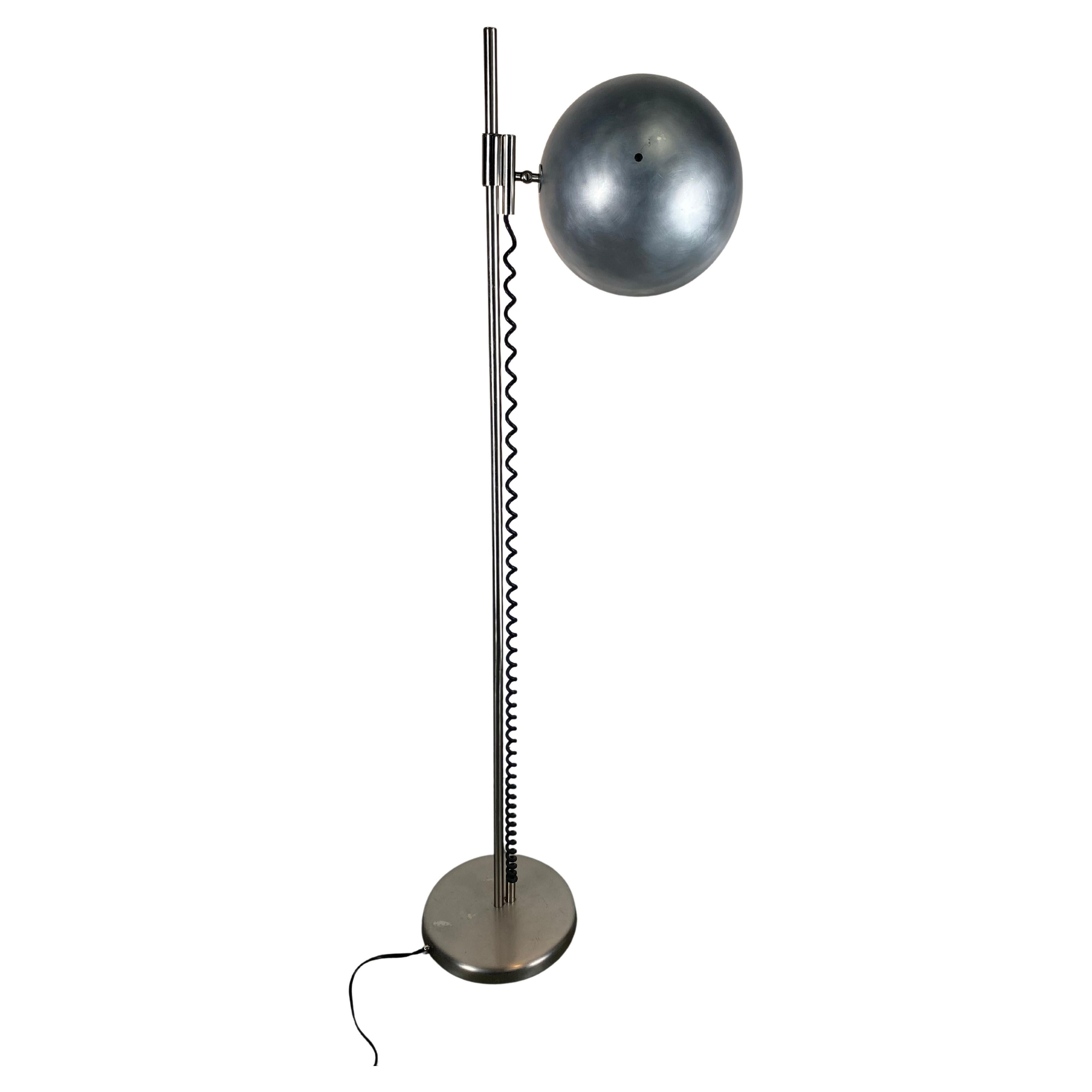 Unusual 1970s Bauhaus Inspired Adjustable Floor Lamp, Spun Aluminum Shade For Sale