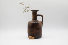 Unusual 1970s Brown West German Jug Vase with Handle and Spout
