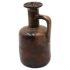 Ungewöhnliche braune westdeutsche Krugvase mit Henkel und Ausguss aus den 1970er Jahren