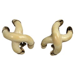 Unusual 1970's Gold and Bone "X" Earrings